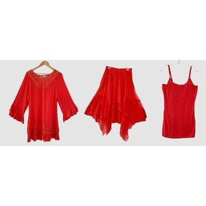 Azu' ca 3PC Skirt Tunic Tee Set Boho Spanish Folklorico Flowing Dance XL Vintage